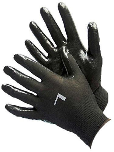 1 DOZEN 12 PAIRS POLYESTER SHELL WITH TEXTURED BLACK LATEX COATING CHEMICAL RESISTANT WORK GLOVES