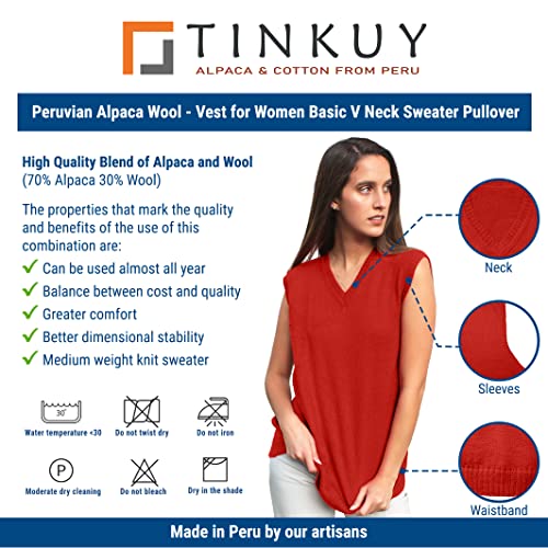 Image of TINKUY Peru Women's Alpaca Wool V-Neck Sweater Vest - Soft Knitted Pullover - Authentic Peruvian Wool - Sizes S-2XL