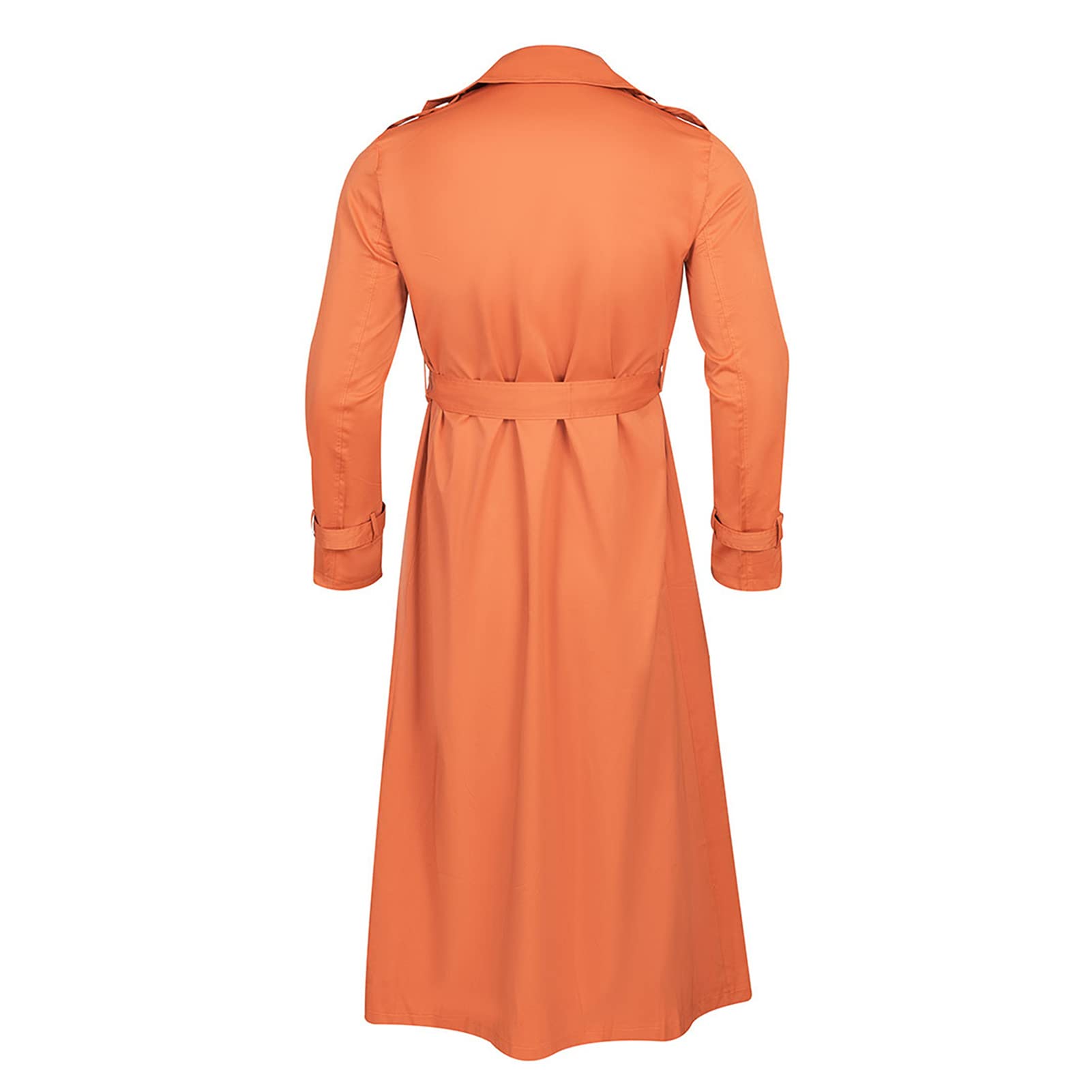 Maiyifu-GJ Mens Lapel Double Breasted Trench Coat Stylish Slim Fit Long Belted Windbreaker Casual Windproof Peacoat Overcoat (Orange,Large)