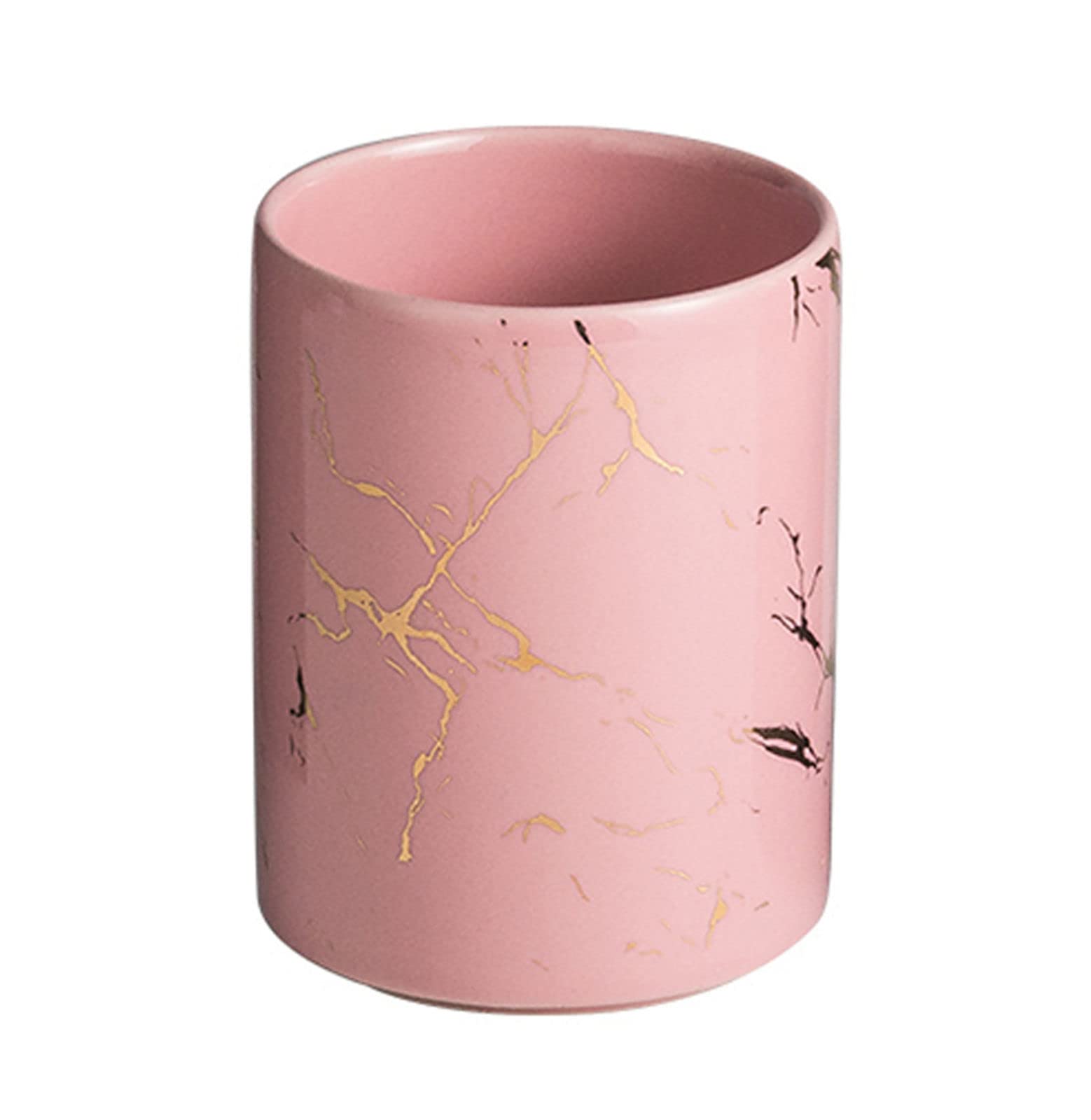 Tymyys Pink Tymyys/ Ceramic Marble Toothbrush Cup, Porcelain Golden Grain Bathroom Tumbler, Toothbrush Holder, Bathroom Cup-350Ml 12.3Oz