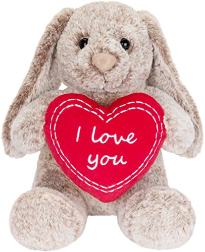 BRUBAKER Lapin en Peluche - Doudou avec Cœur Rouge et Oreilles Tombantes - I Love You - 28 cm Cadeau en Peluche - Peluche Douceur Gris Marron