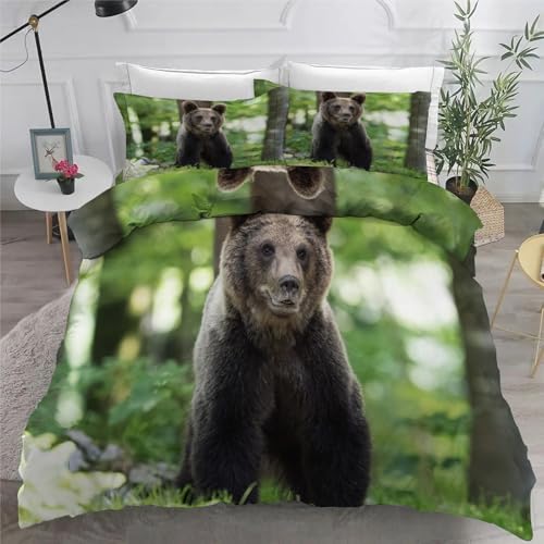 Housse de couette 200x200 microfibre douce parure lit 3 pièces grizzli