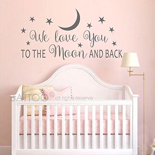 BATTOO Nursery Wall Decal - We Love You to The Moon and Back Wall Decal - Nursery Wall Decal - Moon and Stars Wall Decal - Childrens Room Decor(Dark Gray, 30" WX15 H)