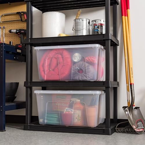 Image of IRIS USA 94 Qt Stackable Plastic Storage Bins with Lids, 4 Pack - BPA-Free, Made in USA - See-Through Organizing Solution, Latches, Durable Nestable Containers, Secure Pull Handle - Clear