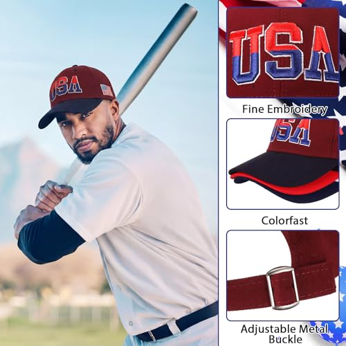 Image of Shyyween USA Hats Patriotic 4th of July Visors Buckets Hats Baseball Caps American Flag Embroidered Caps 250th for Men Women