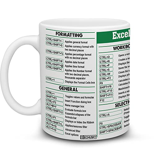 BECHUSKY Excel Tasse, Group Excel Shortcut Kaffeetasse, Excel Cheat Sheet Becher, Buchhaltungsstudentententasse, Seniorenbuchhalter, Cpa Geschenk Kaffeetasse, Kollegen Freund S2