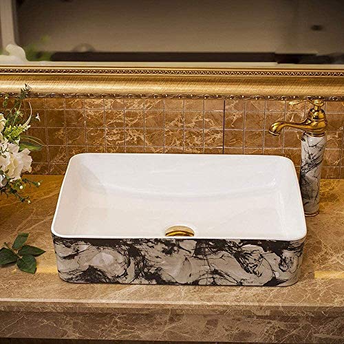 MYUYEE Fregadero de cerámica para Hotel Ideal para bistró al Aire Libre Rectangular de 35 cm con Grifo de Porcelana Moderno sobre encimera de cerámica Blanca.,
