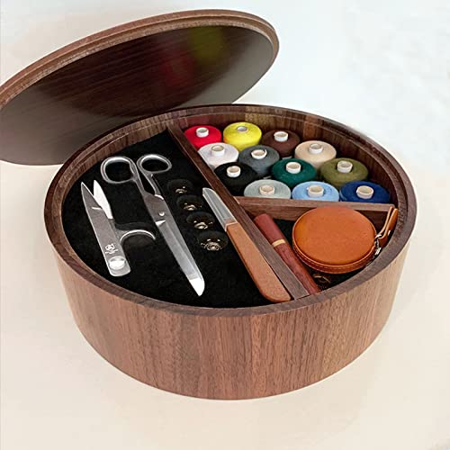 Cestino da Cucito in Legno, Cestino for Kit da Cucito Rotondo con Scomparto Kit di Attrezzi for La Riparazione di Cuciture Portatili Accessori Organizzatore Regalo di Natale