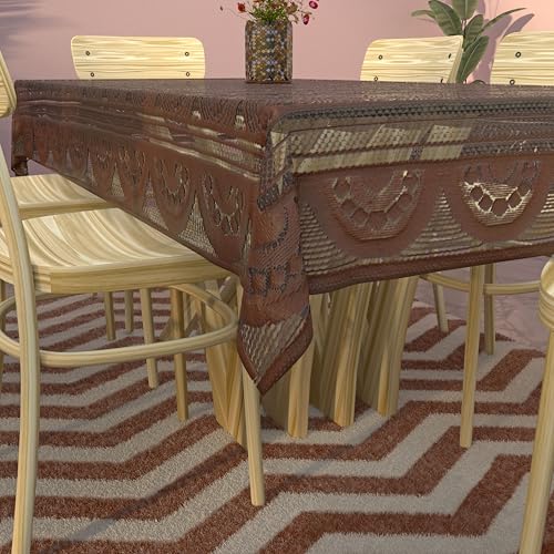 Image of Kuber Industries Circle Design Cotton 6 Seater Dining Table Cover (Brown, CTKTC32649)