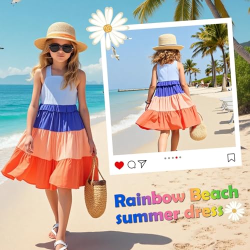 Little Bitty Girls Spaghetti Strap Dress Summer Tiered Swing A-Line Boho Rainbow Beach Holiday Party Cami Sundress Size 2T-6T3