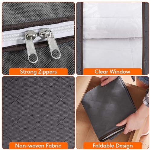 Image of Lifewit 3 Pack 100L Clothes Storage Bins with Lids, Foldable Blanket Storage Bags with Zippers, Clear Window and Reinforced Handles, Closet and Organization for Clothing, Sweater, Comforter, Bedding