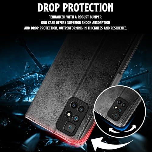 Image of WOW IMAGINE Shock Proof Flip Cover Back Case for Xiaomi Mi Redmi 10 Prime (Magnetic Button Flip Case | Wallet Pockets & Stand | Leather Finish | Haze Black)