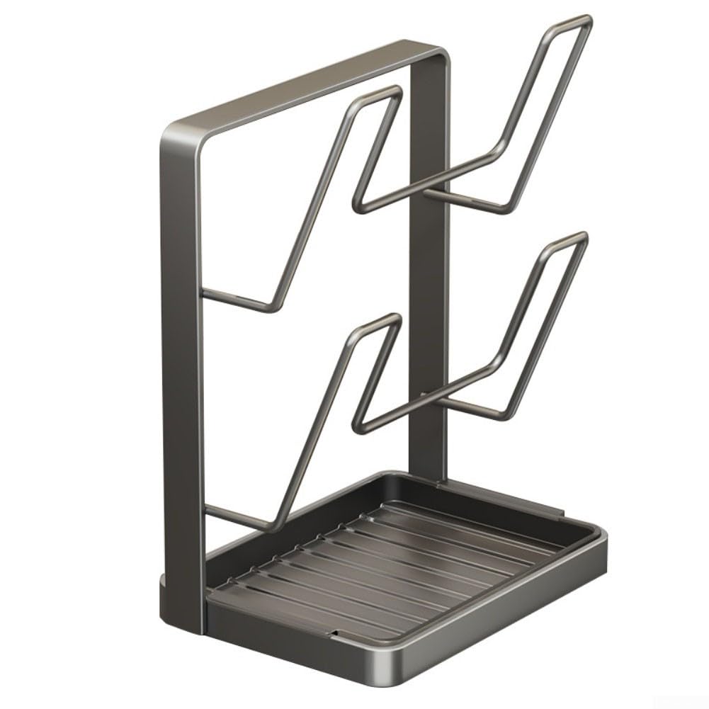 Soporte de cocina de acero resistente al calor con tapa y soporte para cucharón, organizador vertical con almohadillas protectoras para proteger las superficies de la encimera (estante doble para