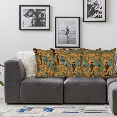 Housse de coussin déhoussable fermeture éclair motif squelette pour canapé