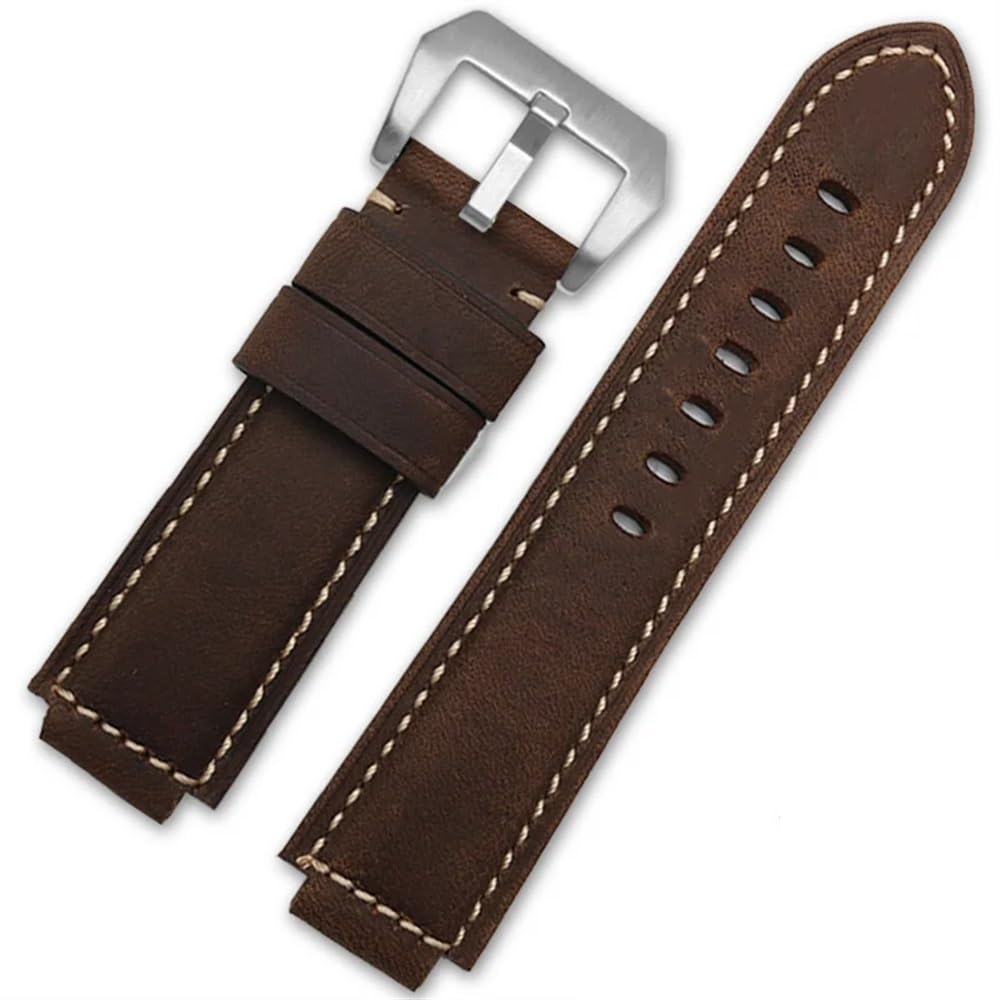 ERAKAFZTTK Genuine Leather Watch Strap Fit For Timex T2n721 T2n720 Tw2t76500 Men's Raised Mouth Watchband Accessories 16mm(Brown-Steel-K11)