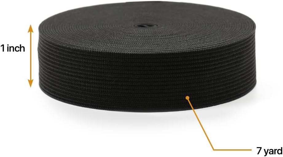Bella Hair 1 inch 7 Yard Elastic Bands for Sewing - High Elasticity Knit, Comfortable, Elastic Band Spool for Wig, Frontal, Closure, Caps, Clothes, Pants, Waistband, Bedspread - Black
