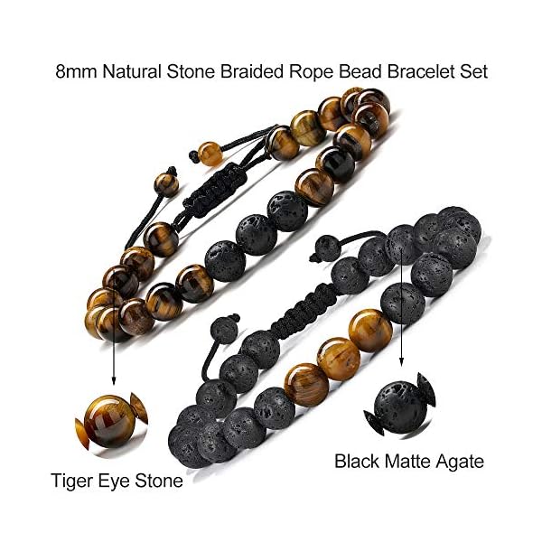 M MOOHAM Bead Bracelet for Mens Gifts, Natural Tiger Eye Black Lava Rock Stone Mens Anxiety Bracelets, Adjustable Aromatherapy Essential Oil Diffuser Healing Bracelet Gifts for Men Gifts for Father