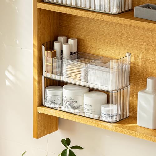 MORNITE 2-Tier Medicine Cabinet Shelves Organizer, Makeup Storage Holder Compartments, Shelf Trays for Bathroom Cabinet Wall, Counter, Vanity, Kitchen - Clear