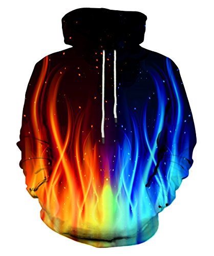 Neemanndy Unisex 3D Cool Galaxy Impreso Sudaderas con capucha personalizada Suéter con capucha, Llama de fuego, XXL