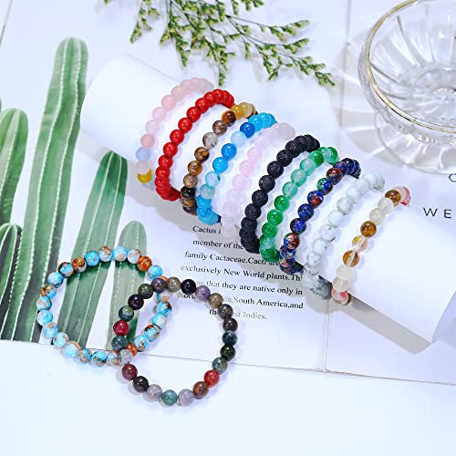 Jerywe 12 Pcs 8Mm Beaded Bracelets For Women Men Natural Stone Stackable Bracelet Charm Beaded Healing Crystal Stretch Bracelets Jewelry #TOP4