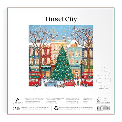 Galison - Tinsel City Puzzle de 500 Piezas con Foil para Adultos | Ilustrado por Laura Watkins, Navidad, para Adultos, Familia y Niños, Papel Reciclado, Tamaño Final 20" x 20" miniatura 3