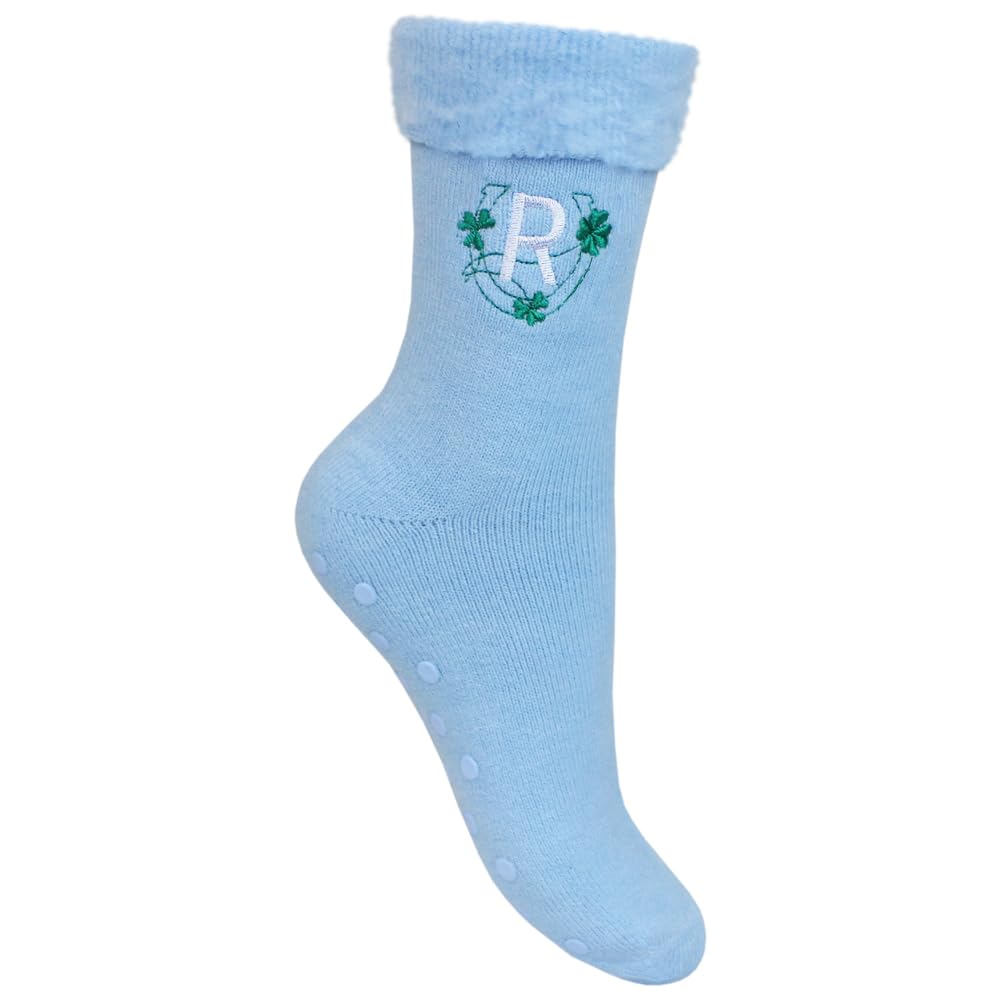 Teddyt's Women's Blue Personalised Initial Lucky Horse Shoe Shamrock Bed Socks Gift