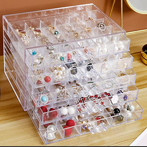 Earring Storage Box Organizer, Acrylic Jewelry Storage Box Holder 5 Drawers Transparent Jewelry Display Stand with 120 Small Compartments Gift Boxes for Women Girls (Clear)2