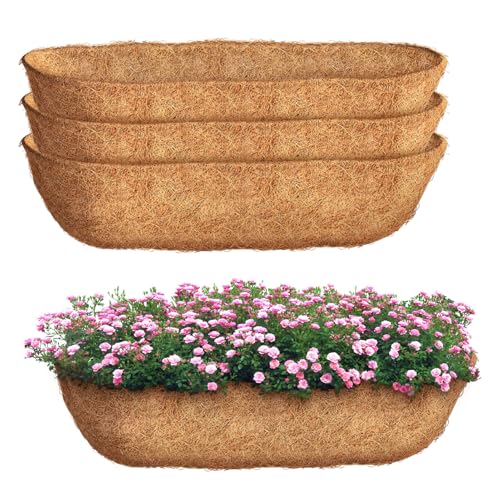 30 inch 3 Pack Trough Coco Liners Natural Coconut Coir Fiber for Wall Basket Planters Window Box Liners Garden Planter Baskets Fence Flower Baskets (3 Pack 30 inch)