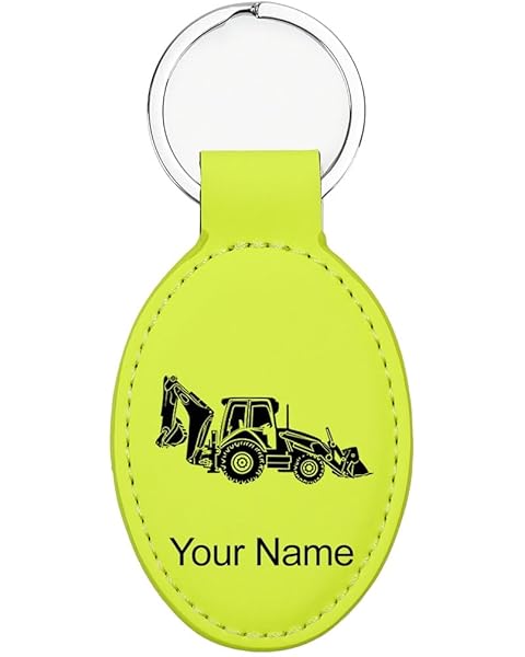 LaserGram Oval Keychain, Backhoe Loader, Personalized Engraving Included