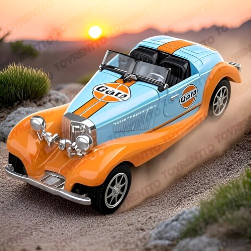 Image of 1:36 Scale Vintage Die-Cast Classic Car Model Toy | Pull Back Sports Car Toy with Openable Doors | Premium Alloy Vehicle Toy for Kids & Collectors | Blue-Orange Racing Edition