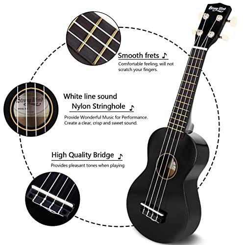 Image of Strong Wind Soprano Ukulele 21 Inch Basswood Ukeleles for Beginners Four Strings Hawaiian Guitar Christmas Ukulele for Adults Teenagers, Black