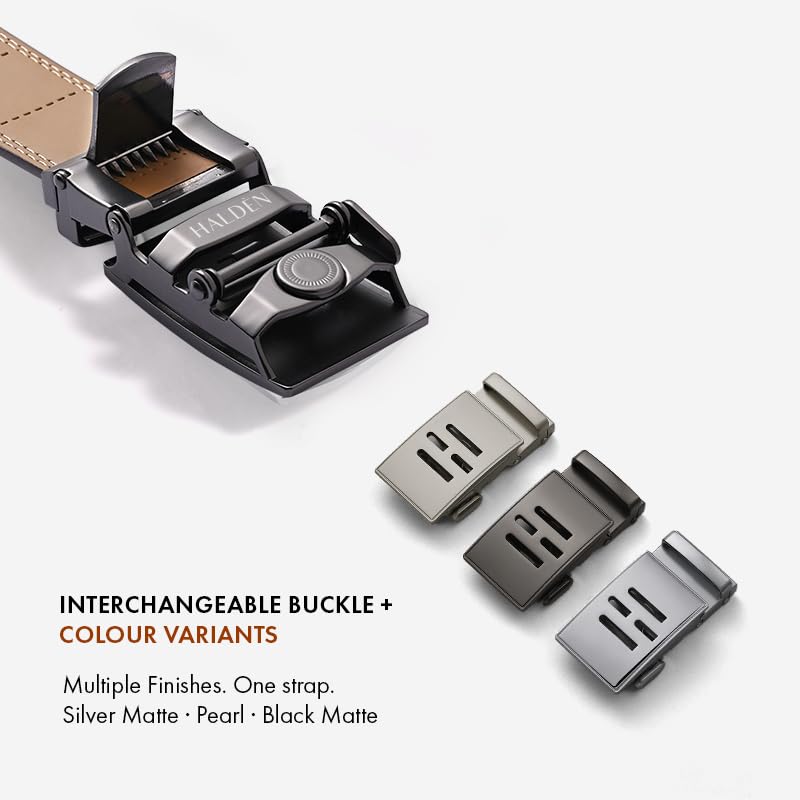 Image of HALDEN THEO Tan Belt For Men Leather Original (Adjustable Fits Up to 44 Inch Waist) Ratchet Strap with Classic Buckle & Magnetic Auto-lock