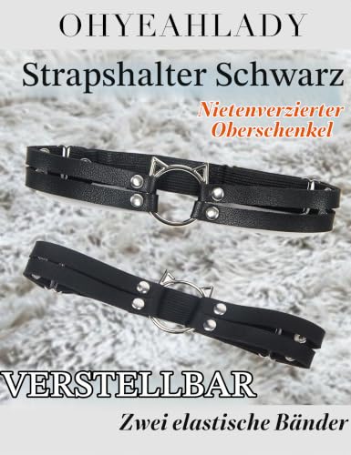 ohyeahlady Kunstleder Strumpfband Schwarz 2PCS Harness Bein Punk Strapsbänder Gürtel Sexy Gothic Accessoires Verstellbare Oberschenkel Ring Strumpfhalter Hochzeit Einheitsgröße – Bild 4
