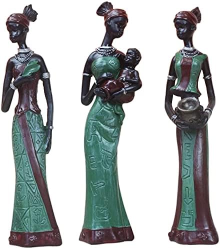3pcs African Figures Female Figures Exotic Tribal Lady Statue Decorative Sculpture Statue Craft Doll for Home Ornament - Green