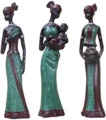 Joylern Women's Green 3Pcs African Figures Figures Exotic Tribal Lady Statue Decorative Sculpture Statue Craft Doll For Home Ornament