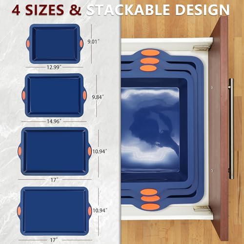To encounter Silicone Baking Pans Set, 4 Pieces Nonstick Bakeware Set with Baking Pans, Baking Sheets, Cookie Sheets, Cake Pan with Grips and Metal Reinforced Frame More Strength, Navy Blue - Thumbnail 4