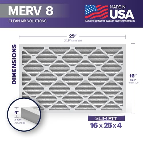 Image of BNX TruFilter 16x25x4 (15.5'' x 24.5'' x 3.63'' Slim Fit) MERV 8 Air Filter 2-Pack - MADE IN USA - Air Conditioner Furnace Filters HVAC AC Furnace Filters for Dust, Pet, Mold, Pollen MPR 600-700 FPR 5