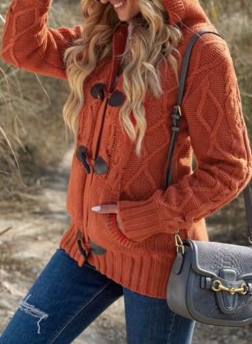 Image of Dokotoo Women's Sweaters Winter Hooded Cardigans Button Up Cable Knit Coats Jackets Outerwear with Pockets