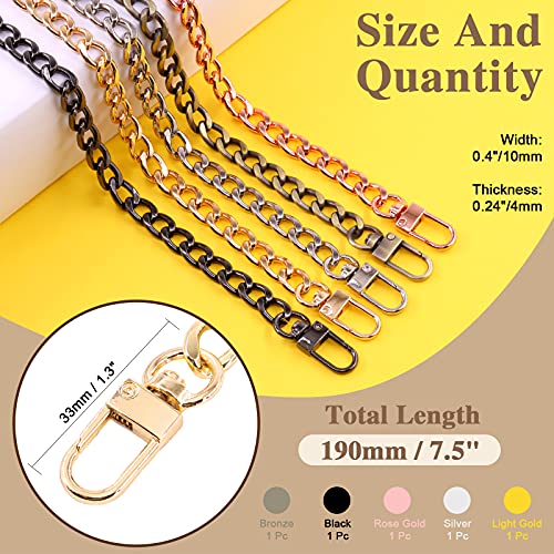 Image of 5Pcs 7.5 inch Purse Chain Strap with Buckles, Luxury Fashion Flat Chain Strap for DIY Metal Shoulder Purse Replacement (Mixed Color)