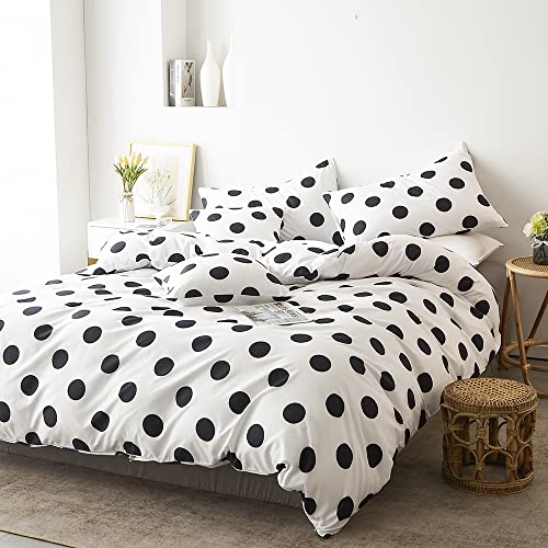 Michorinee Housse de Couette 220x240 Noir et Blanche Motif a Pois Parure de Lit Adulte avec Fermeture Éclair - Sets Linge de Lit 2 Personnes en Microfibre avec 2 Taie d'oreiller 65x65 cm Cover