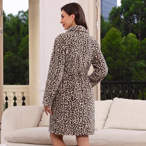 Image of U2SKIIN Women Fleece Robe, Short Cozy Plush Robes for Womens Soft Shawl Collar Warm Spa Bathrobe