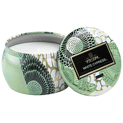Voluspa Mini White Cypress Candle | 4 Oz. | 25 Hour Burn Time | Vegan Coconut Wax