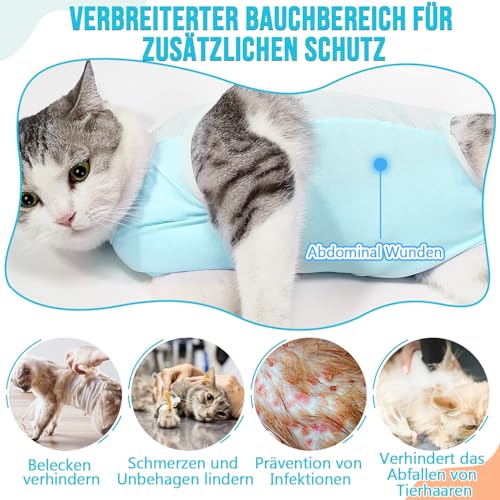 Eyein Katzenbody nach OP, Atmungsaktiver bequemer Erholungsanzug Anti-leckende Katzen-Operationsanzug mit Mesh Design für Katze Body Operation - Katzen Kätzchen E-Halsband Alternative (Hellblau, S)