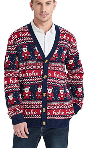 Men's Christmas Rudolph Reindeer Holiday Festive Knitted Sweater Cardigan Cute Ugly Pullover Jumper2