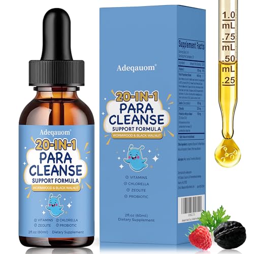 Parasite Cleanse for Humans & Kids w/Wormwood Black Walnut Clove 20 in 1 Zeolite Chlorella 20 Billion Probiotics Liquid Detox Support Gut & Digestive Health Cleanse Drops Alcohol-Free 2 Fl. Oz