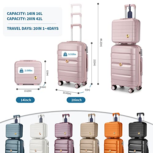Somago SOMAGO-01 20 Inch Carry On Luggage And 14 Inch Mini Cosmetic Cases Travel Set Lightweight Polypropylene Suitcase thumb #6