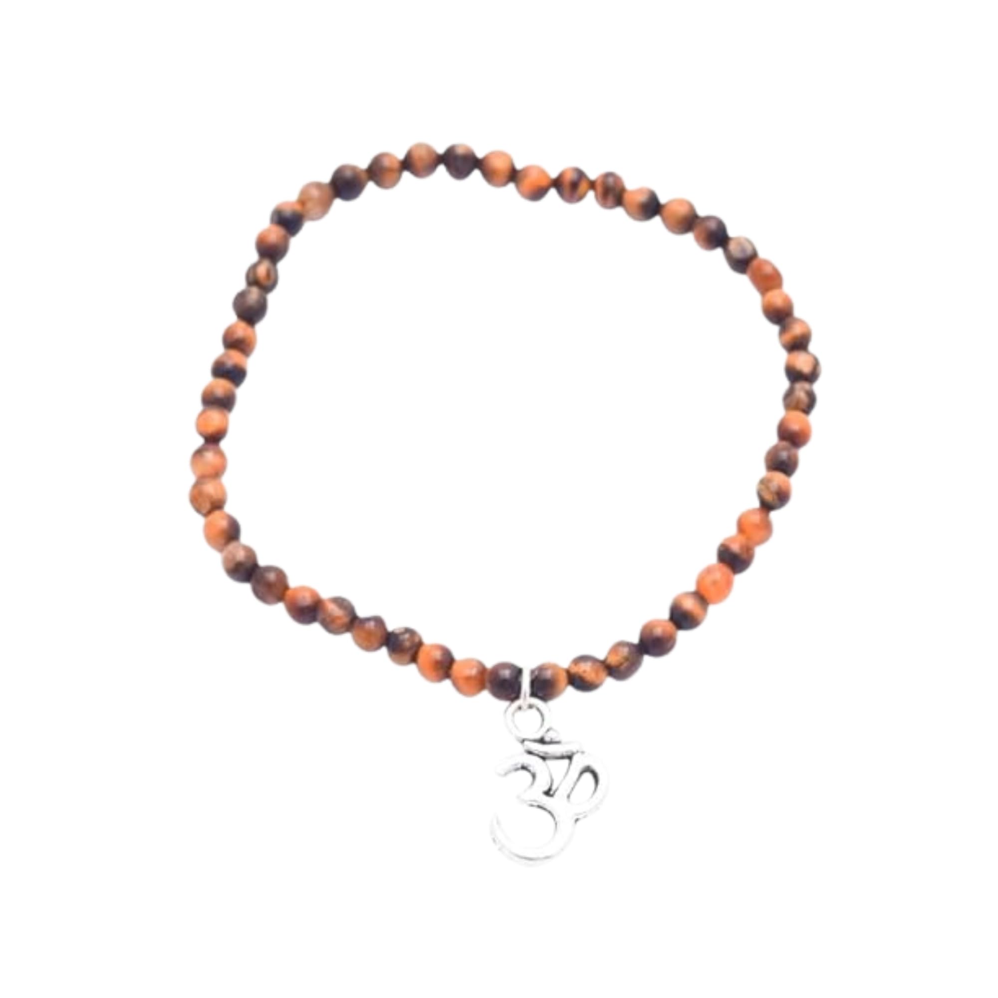 Natural Tiger Eye Stone Stretch Bracelet | Om Charm Design-image-21