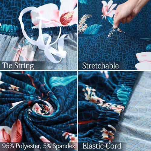 Image of Digital Print Sofa Cover Fully Covered 5 Seater Sofa Cover Non-Slip Sticky Elastic Stretchable Sofa Set Slipcover, 5 Seater (3+1+1) (Blue Flower)