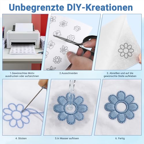 Miniatura 4 de Kievano 10 Hojas A4 Estabilizador De Bordado Hidrosoluble Autoadhesivo, Película Soluble En Agua Imprimible Para Máquina Y Bordado A Mano, Ideal Para Diy, Ropa Y Textiles