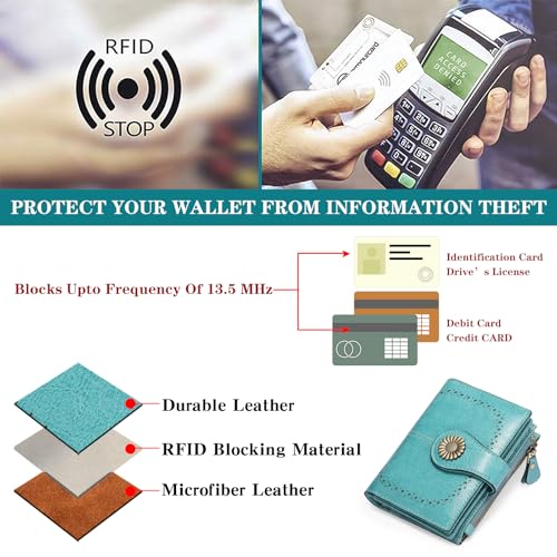 Image of SENDEFN Small Womens Wallet Leather Bifold Card Holder RFID Blocking with Zipper Coin Pocket